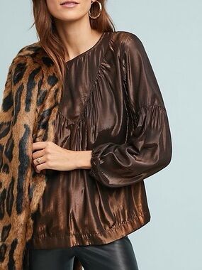 ANTHROPOLOGIE • Amadi Merry Metallic Blouse in Bronze